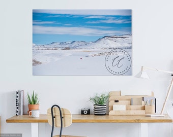 Blue Sky-Ice Fishing- Colorado - (Print/Photo/Wall Art/Coffee Cup/Magnet)