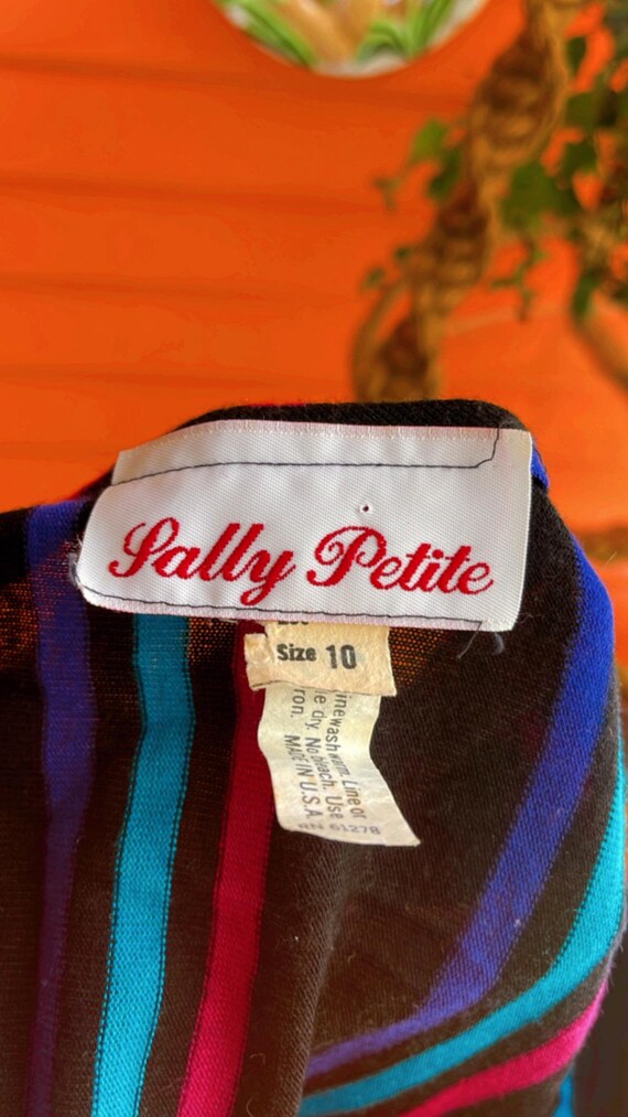 Vntg 80s Sally Petite Vntg Size 10 Black Striped … - image 5