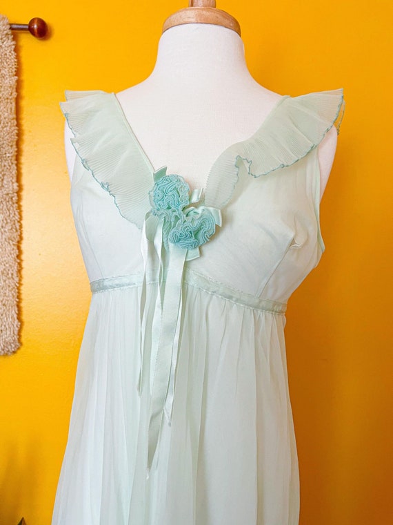 Vntg 60s 70s Evette Mint Green Nightgown Lingerie… - image 4