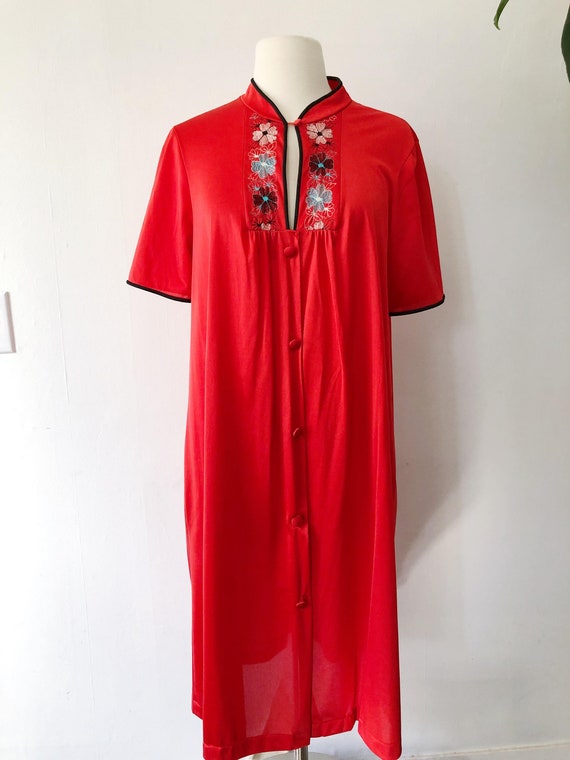 Vintage 70s Oriental Womens Nightgown Small Red F… - image 4