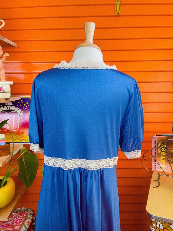 60s 70s Blue Nightgown, Lingerie, Lace SHADOWLINE… - image 7