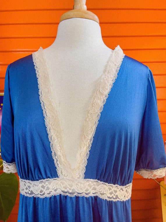 60s 70s Blue Nightgown, Lingerie, Lace SHADOWLINE… - image 4