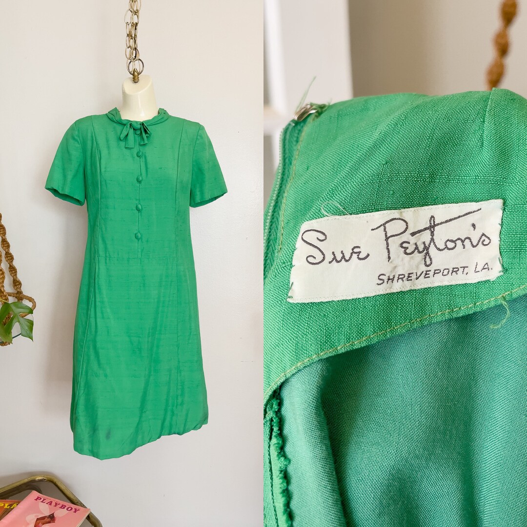 Vntg 60s 70s Sue Peyton Green Tie Mini Dress Shreveport, Louisiana Etsy