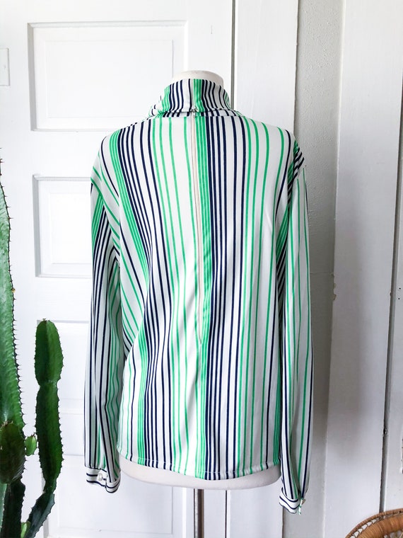 70s Vintage Striped TurtleNeck White Green Blue W… - image 6