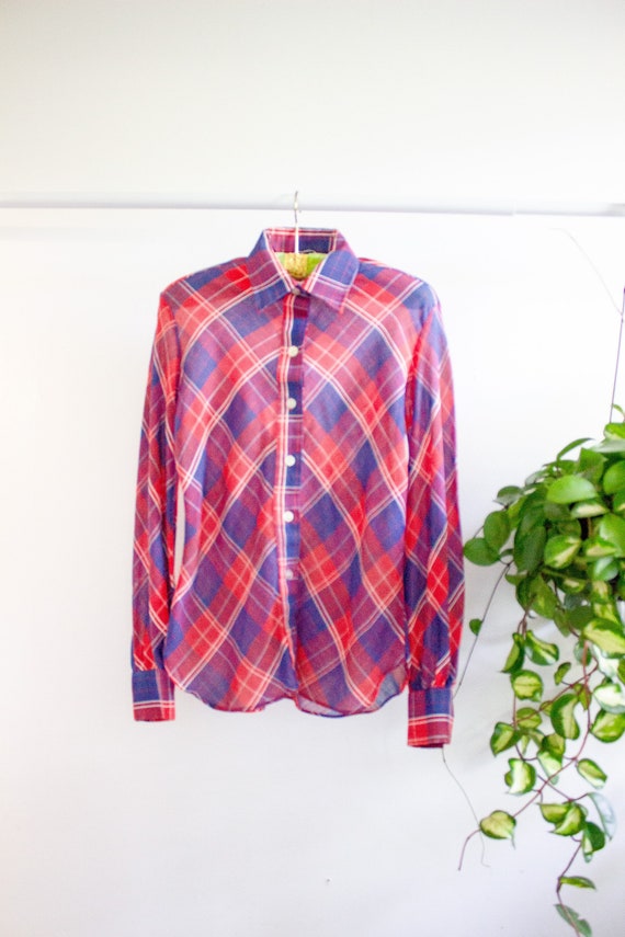 Vintage LADY WRANGLER Plaid Lightweight Blouse Fl… - image 2