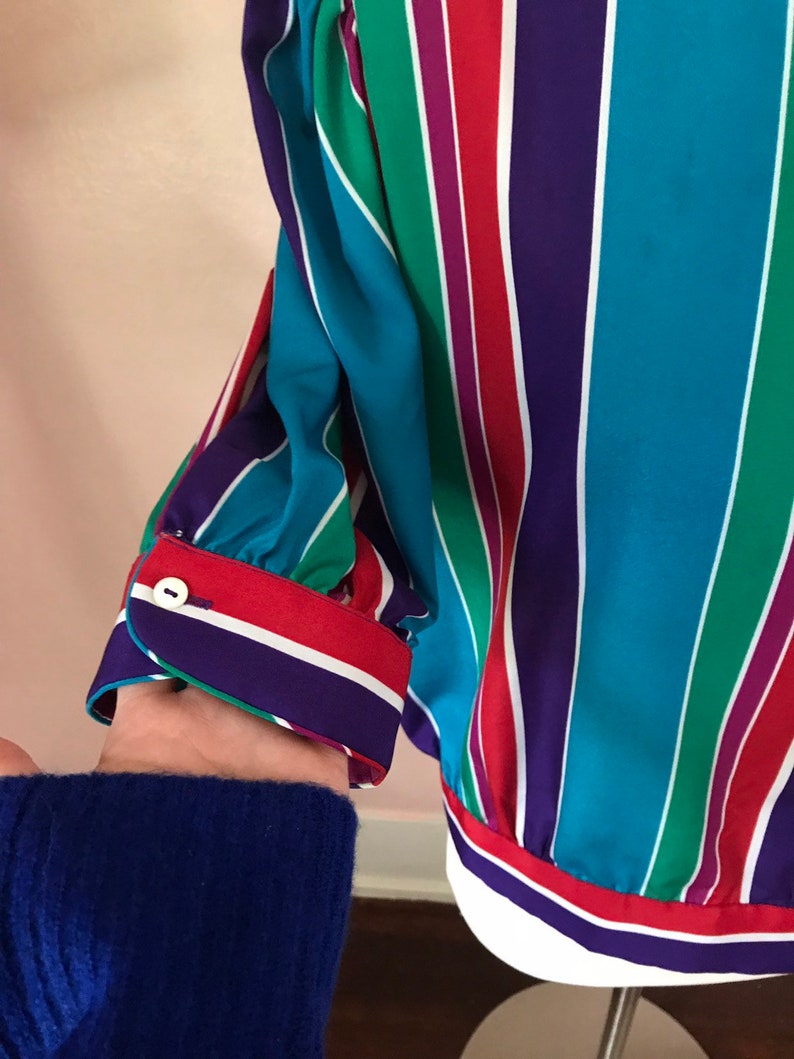 Vintage 1980s Liz Claiborne Rainbow Multicolored Striped Blouse Size 12