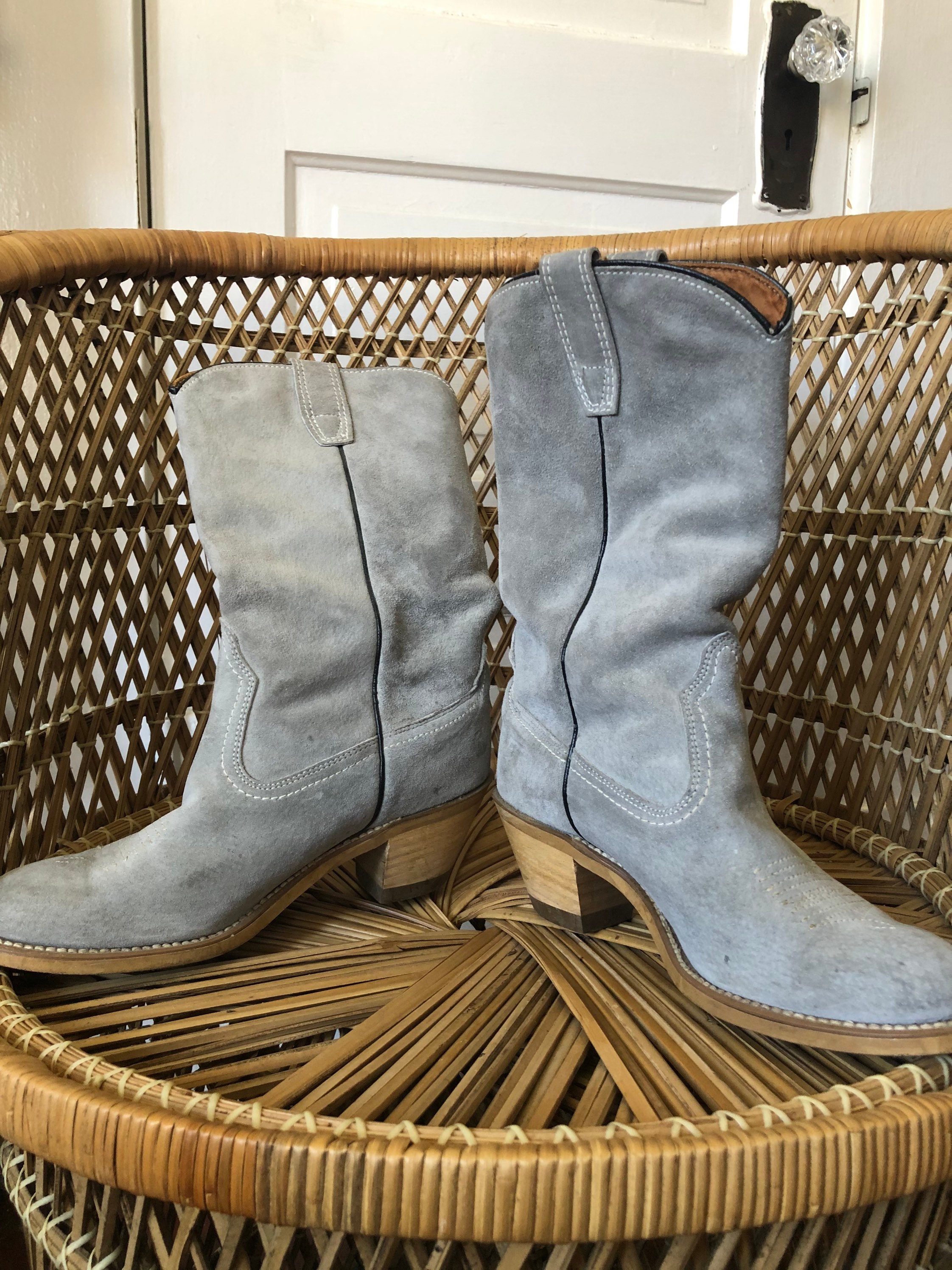 Gray Suede Cowboy Boots Womens Size 6.5 Western Etsy