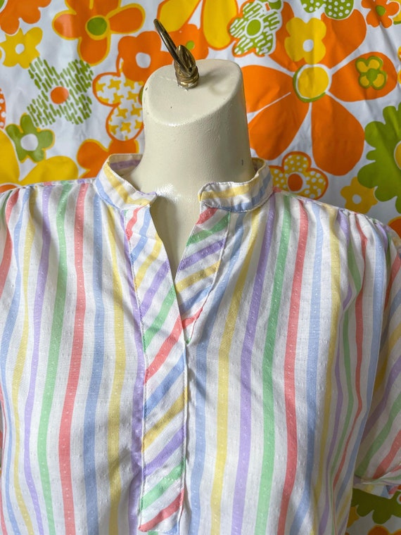 Vntg Pastel Striped Laura Mae Blouse Cap Sleeves … - image 8