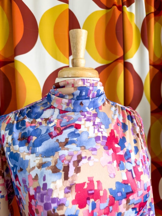 60s 70s Vntg Jeanne Durrell Abstract Print Dress … - image 3
