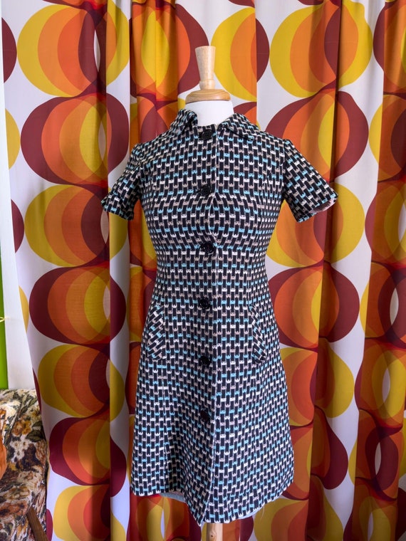 Vntg 60s 70s Marcourt Originals Patterned Dress P… - image 2