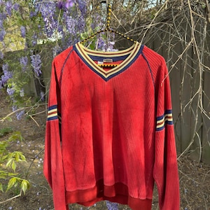 Vintage 70s 80s Terry Cloth Long Sleeve Sweater Pullover Burnt Orange Retro Groovy