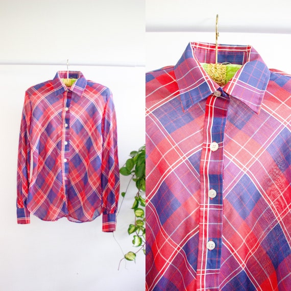 Vintage LADY WRANGLER Plaid Lightweight Blouse Fl… - image 1