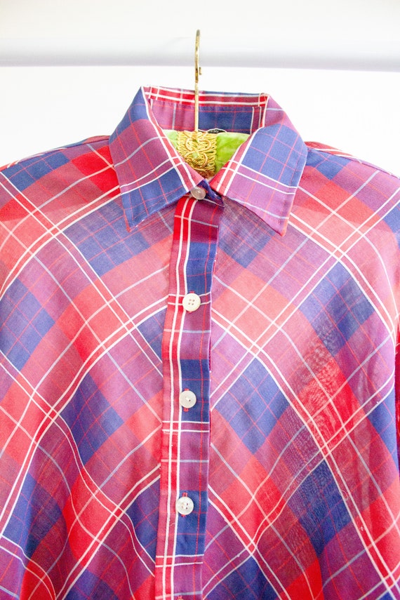 Vintage LADY WRANGLER Plaid Lightweight Blouse Fl… - image 10