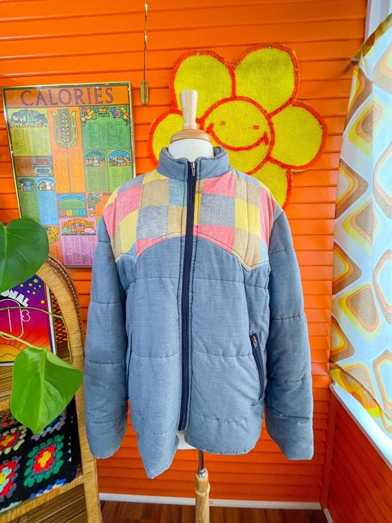 70s Field Stream Patchwork Puffer Jacket Size 48 … - image 2