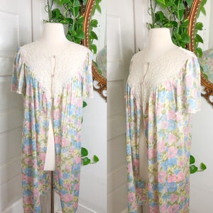 70s 80s Vassarette Floral Nightgown Lingerie Lace Womens Size Small Blue Pink Green White