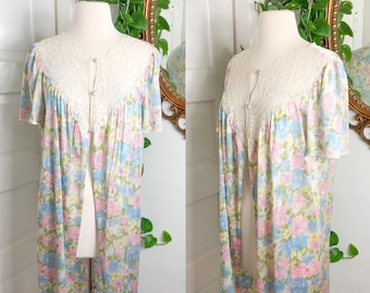 70s 80s Vassarette Floral Nightgown Lencería Encaje Mujeres Tamaño Pequeño Azul Rosa Verde Blanco