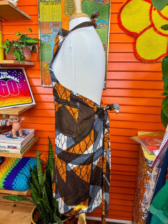 Vntg Apron Retro Abstract Pattern Orange Blue Whi… - image 7