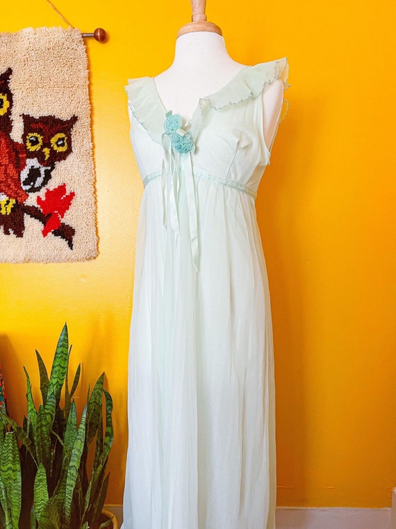 Vntg 60s 70s Evette Mint Green Nightgown Lingerie… - image 2