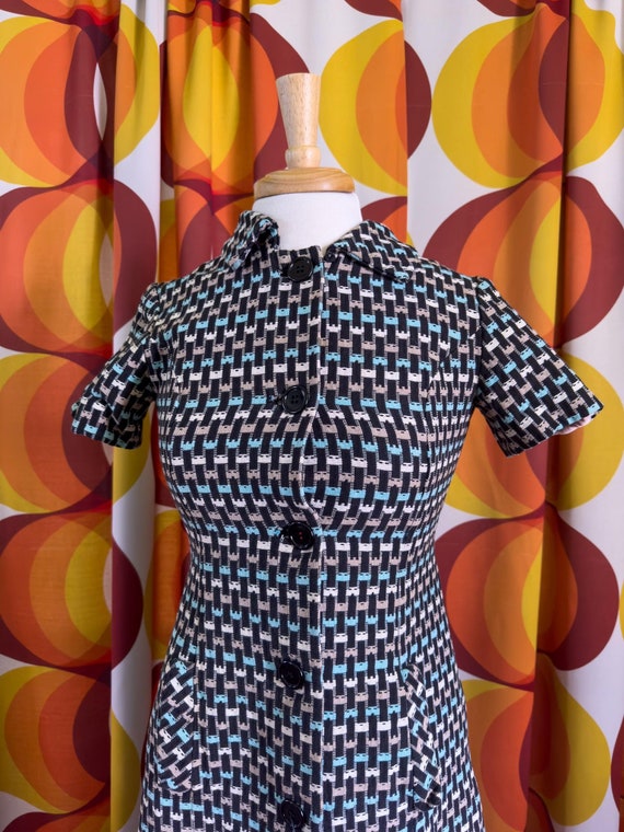 Vntg 60s 70s Marcourt Originals Patterned Dress P… - image 4