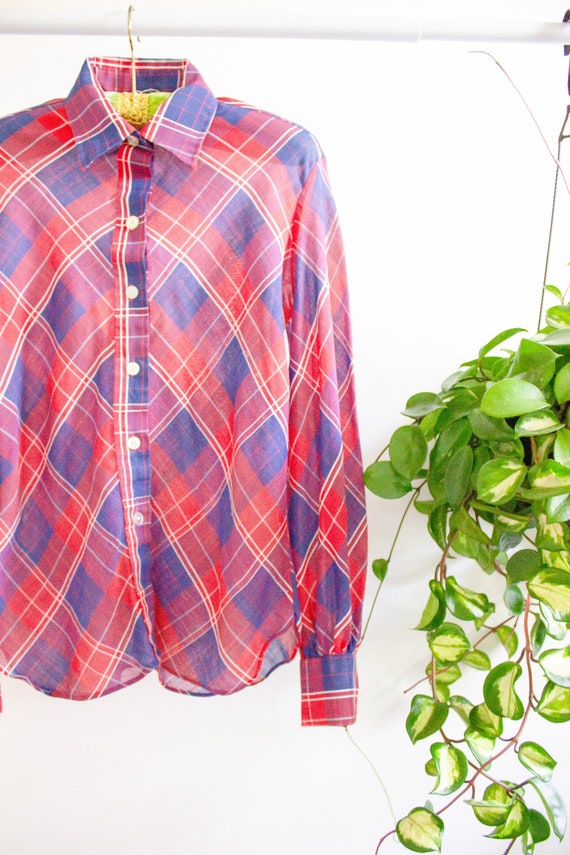 Vintage LADY WRANGLER Plaid Lightweight Blouse Fl… - image 6