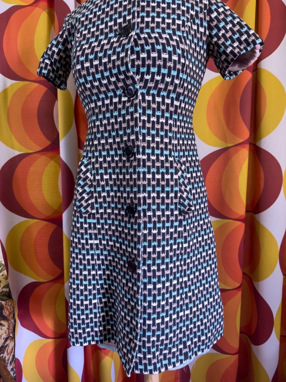 Vntg 60s 70s Marcourt Originals Patterned Dress P… - image 9