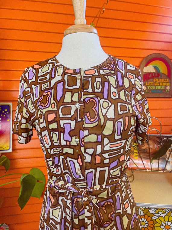 Vntg 60s 70s Patterned Groovy Retro Blouse Waist … - image 3