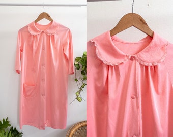 60s 70s Shadowline Light Pink Gown Ruffles & Pockets Size Small Nylon
