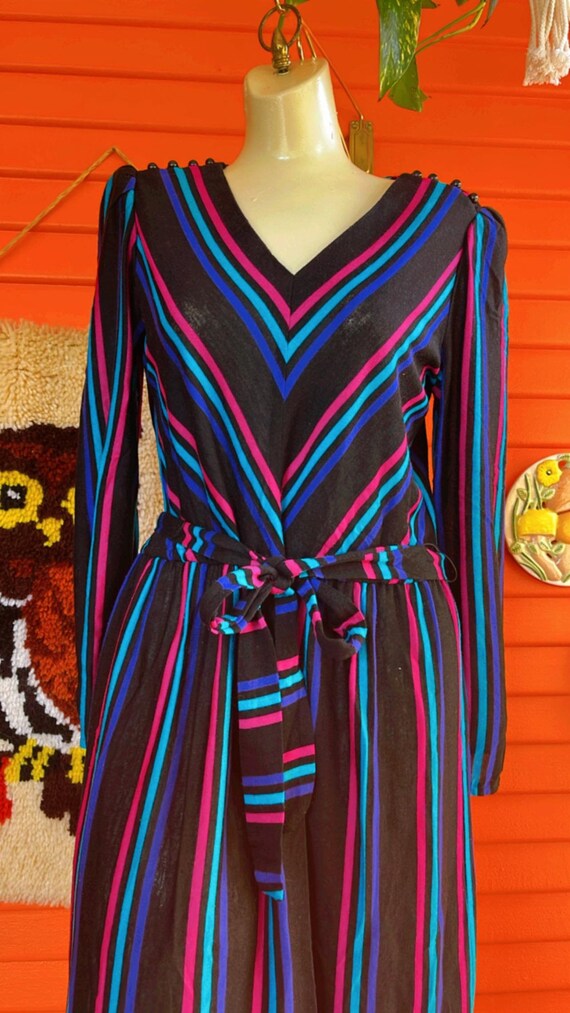 Vntg 80s Sally Petite Vntg Size 10 Black Striped … - image 4