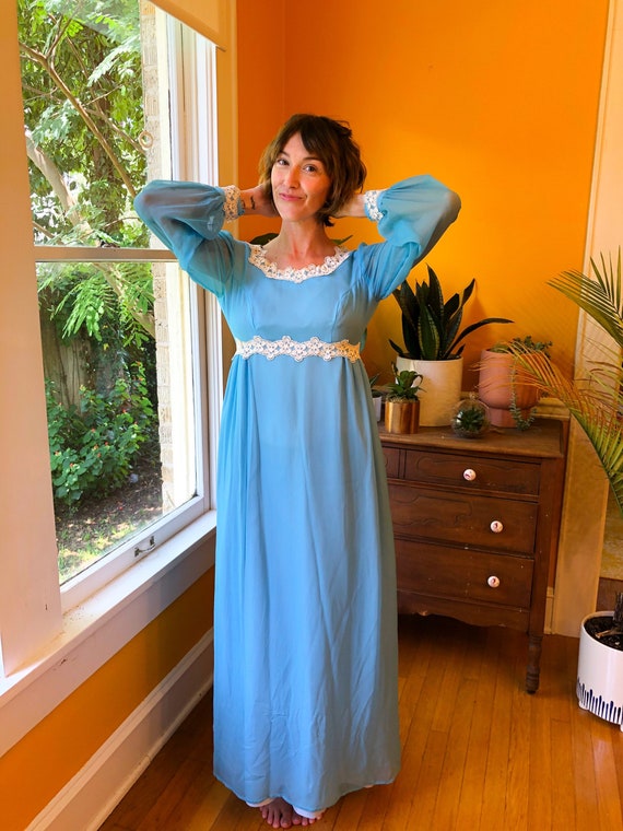 Vintage 1960s/1970s Handmade Blue Hippie Bohemian Formal Wedding  