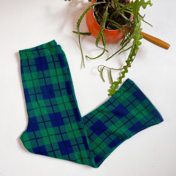 Vintage Beige & Red Plaid Flare Pants