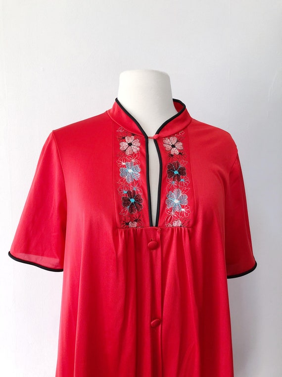 Vintage 70s Oriental Womens Nightgown Small Red F… - image 5