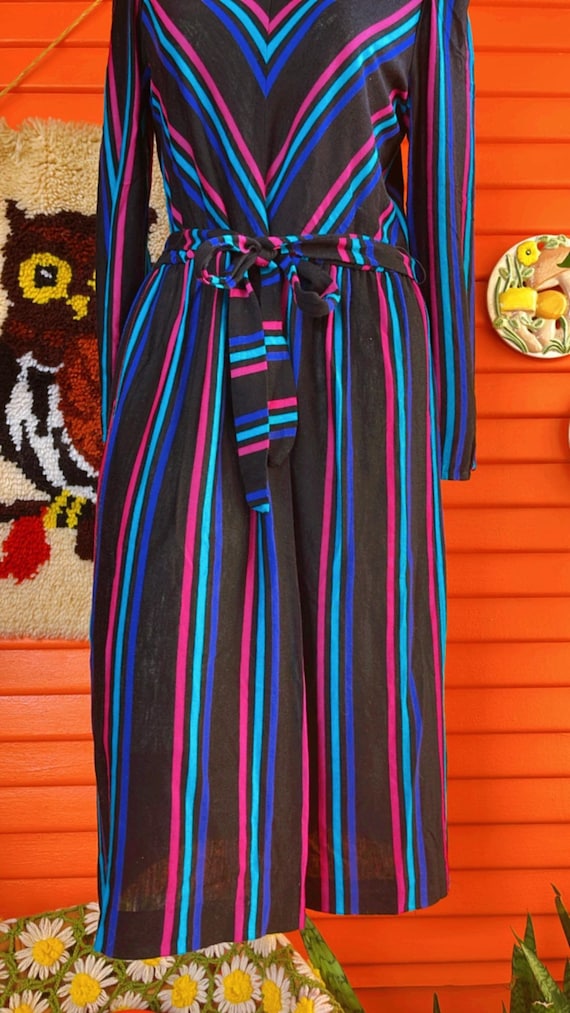 Vntg 80s Sally Petite Vntg Size 10 Black Striped … - image 8