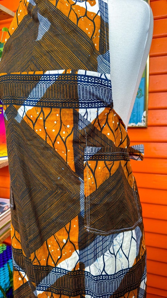 Vntg Apron Retro Abstract Pattern Orange Blue Whi… - image 8