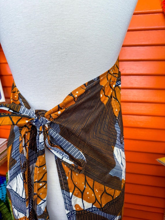 Vntg Apron Retro Abstract Pattern Orange Blue Whi… - image 5