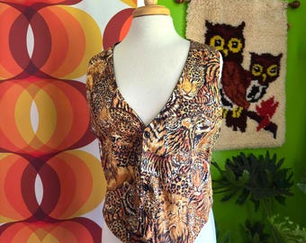 Vintage 80s 90s Animal Print Vest Funky Pattern