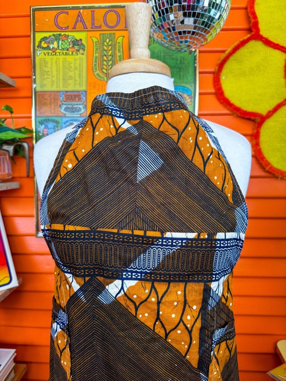 Vntg Apron Retro Abstract Pattern Orange Blue Whi… - image 2