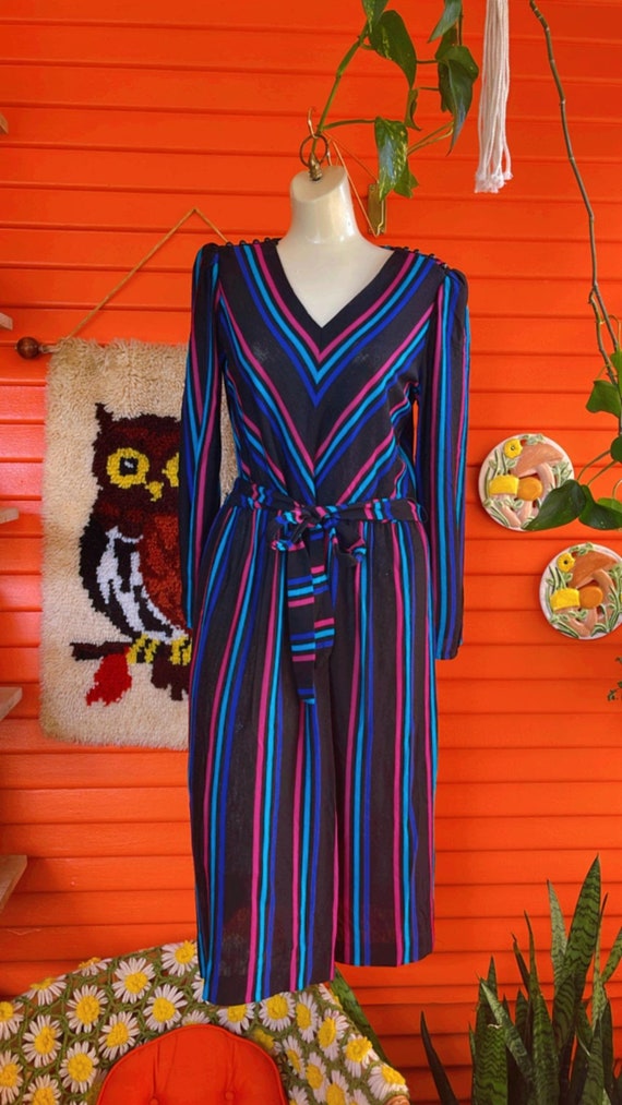 Vntg 80s Sally Petite Vntg Size 10 Black Striped … - image 2
