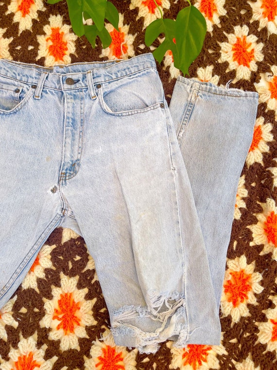 Vntg 80s 90s Light Wash Destroyed Levi Jeans - Kn… - image 8