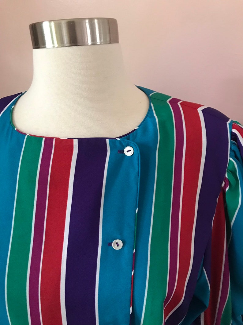 Vintage 1980s Liz Claiborne Rainbow Multicolored Striped Blouse Size 12