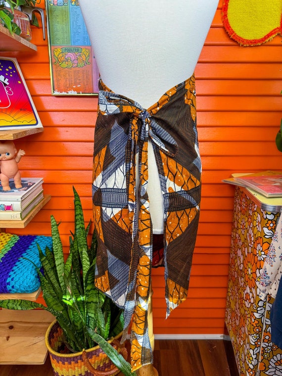 Vntg Apron Retro Abstract Pattern Orange Blue Whi… - image 6