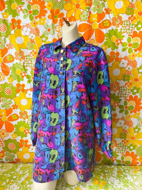 Vntg 80s Notations Abstract Vibrant Printed Tunic 