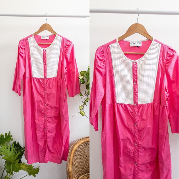 60s 70s MODELS COAT Hot Pink Housecoat Robe Women… - image 1
