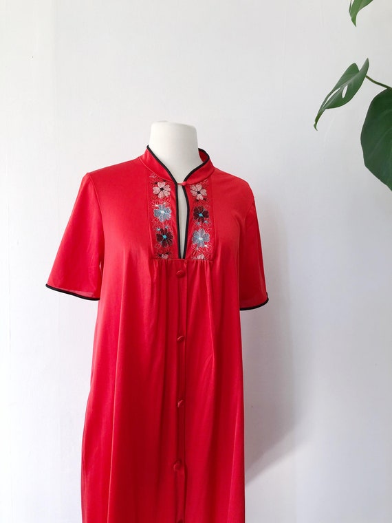 Vintage 70s Oriental Womens Nightgown Small Red F… - image 9