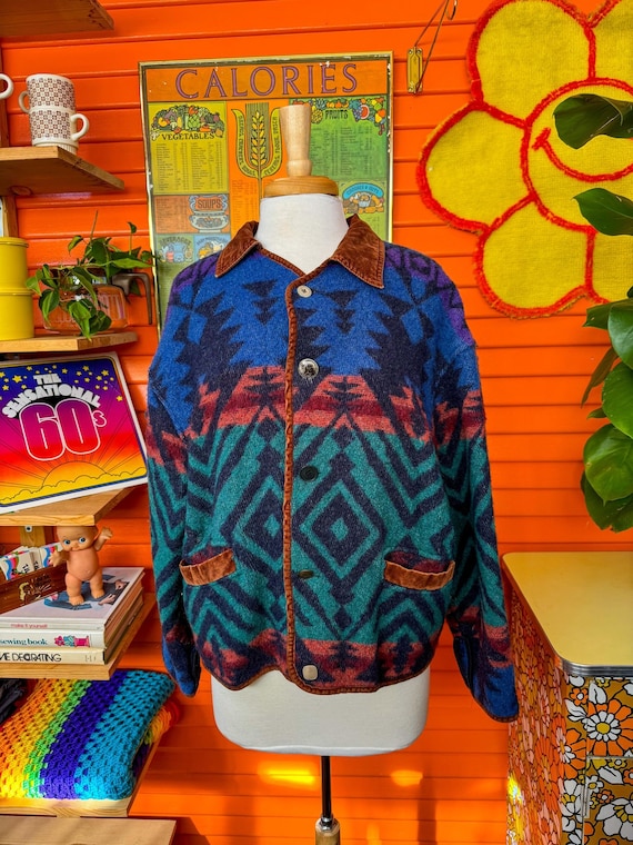 Vntg 80s Fox Run Navajo Western Print Jacket Misma