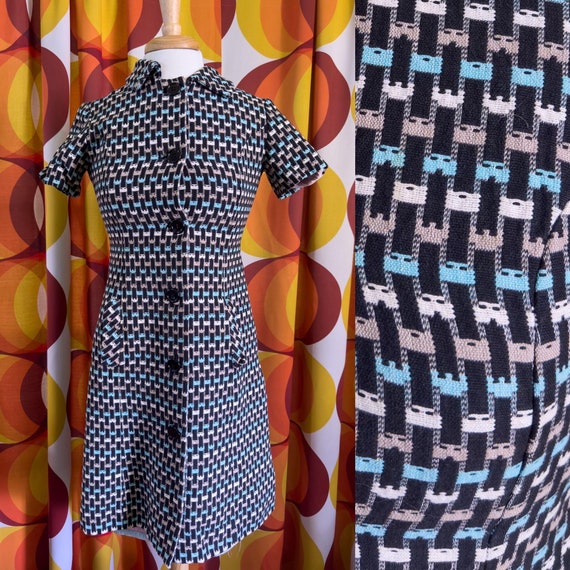 Vntg 60s 70s Marcourt Originals Patterned Dress P… - image 1
