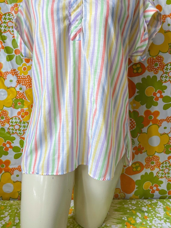 Vntg Pastel Striped Laura Mae Blouse Cap Sleeves … - image 9