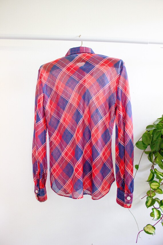 Vintage LADY WRANGLER Plaid Lightweight Blouse Fl… - image 8