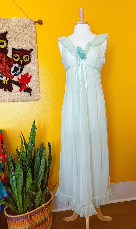 Vntg 60s 70s Evette Mint Green Nightgown Lingerie… - image 3