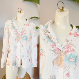 vntg 70s 80s Devon long sleeve blouse retro floral pattern