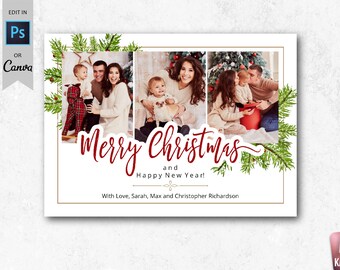 Christmas Card Template Greeting Card with Photo Merry Christmas Photo Greeting Card Photoshop & Canva